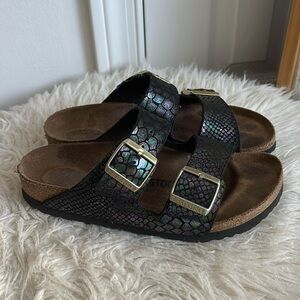 Birkenstock Arizona Holographic Snakeskin Print Black